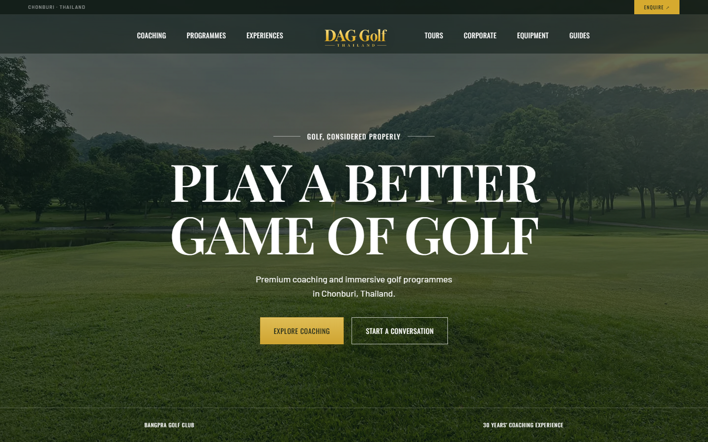 DAG Golf website homepage
